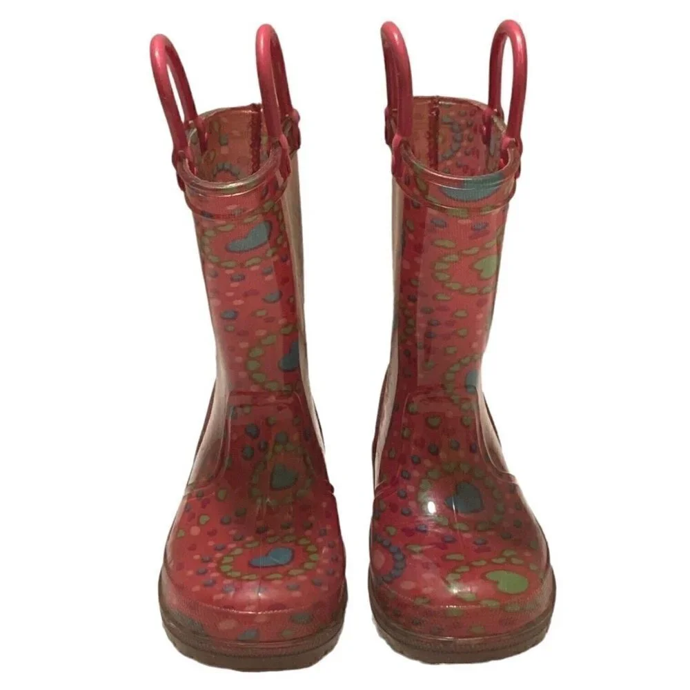 Girls Rain Boots Size 7/8 Multicolor Hearts